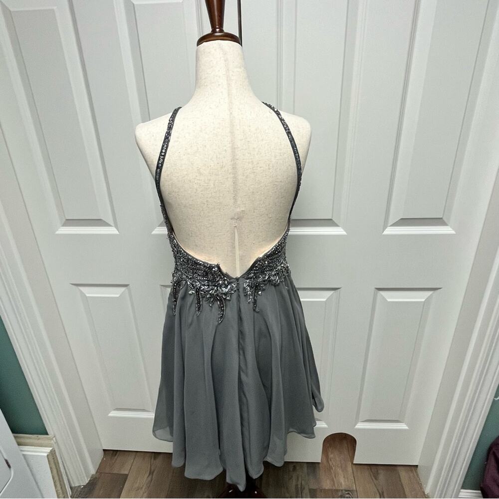 Jovani Beaded Dress Silver Prom Homecoming Formal Backless High Neck Juniors 10 - Picture 9 of 10